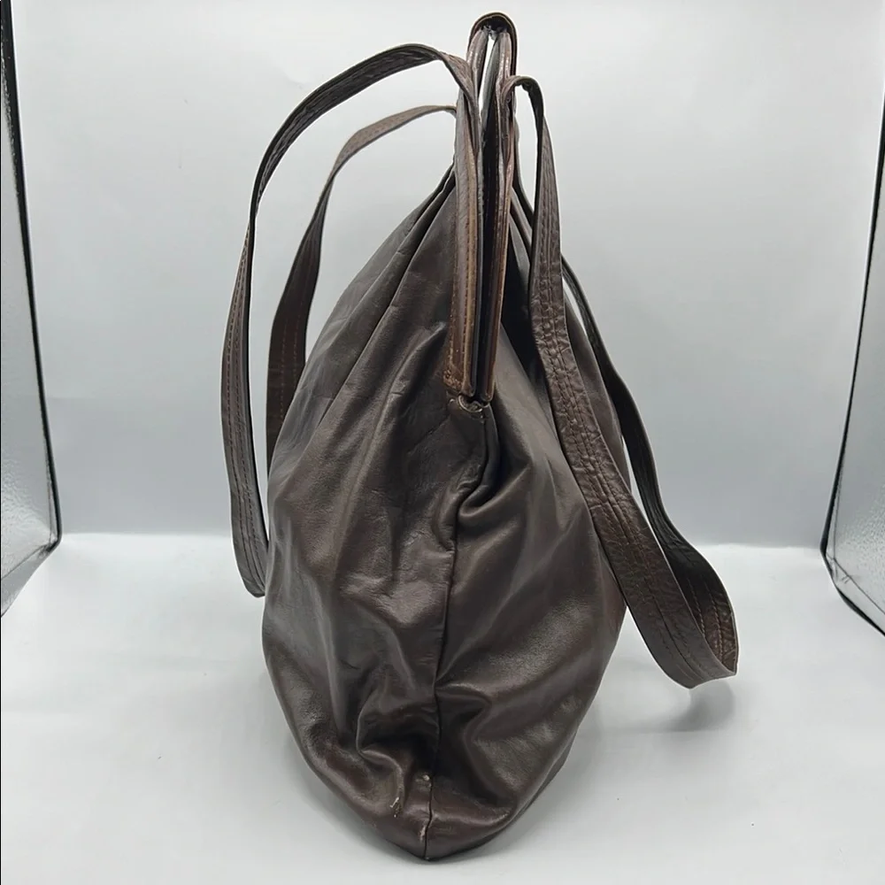 Gaitan Dark Brown Orange Handpainted Florals Tooled Leather‎ Trim Vintage RARE